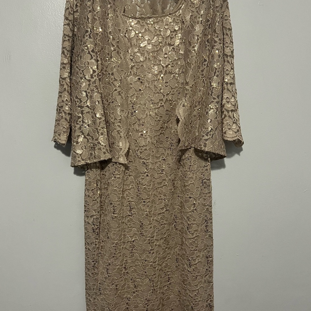 SLNY Sequin Lace Dress with Jacket in Taupe